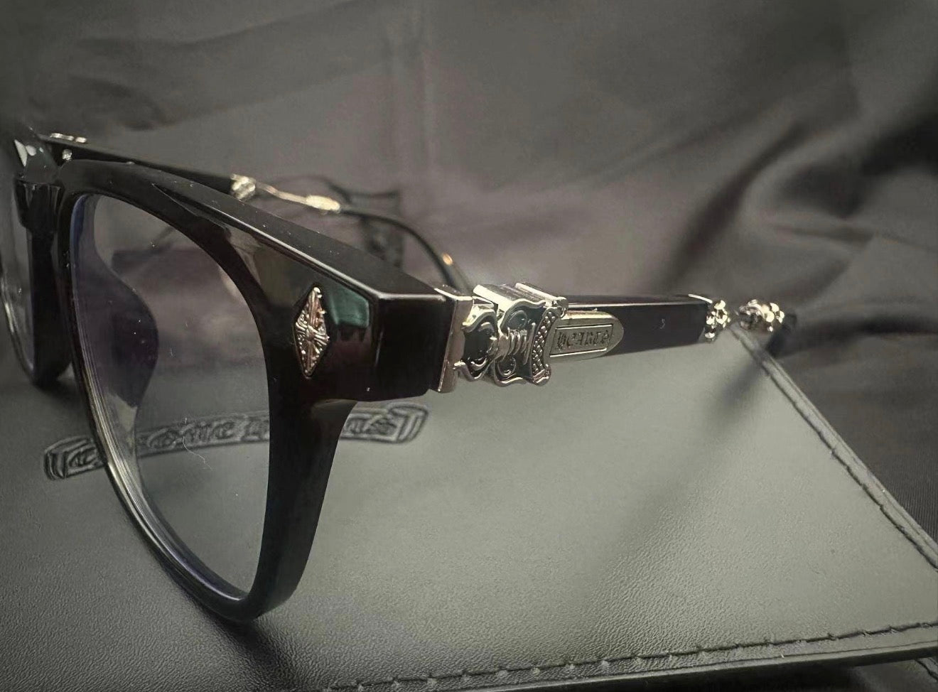 black chromeH glasses