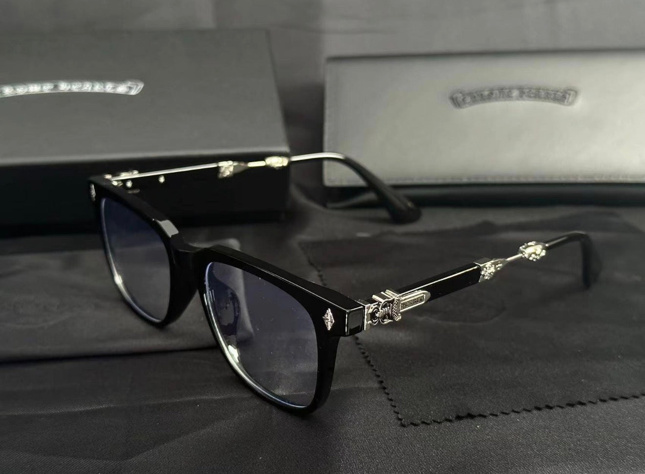 black chromeH glasses